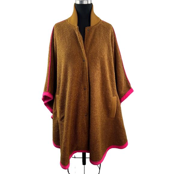 We The Free People Boucle Brown Pink Stone Cold Circle Cape Poncho Ribbed XS/S - Picture 2 of 11